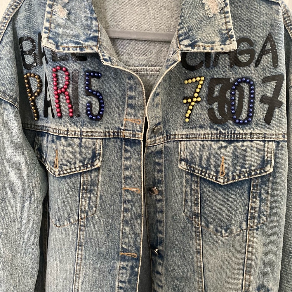 Embellished Denim Jacket with Colorful Accents